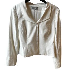 Worth Cropped Ivory Jacket Lined Button Front Blazer Sz 12